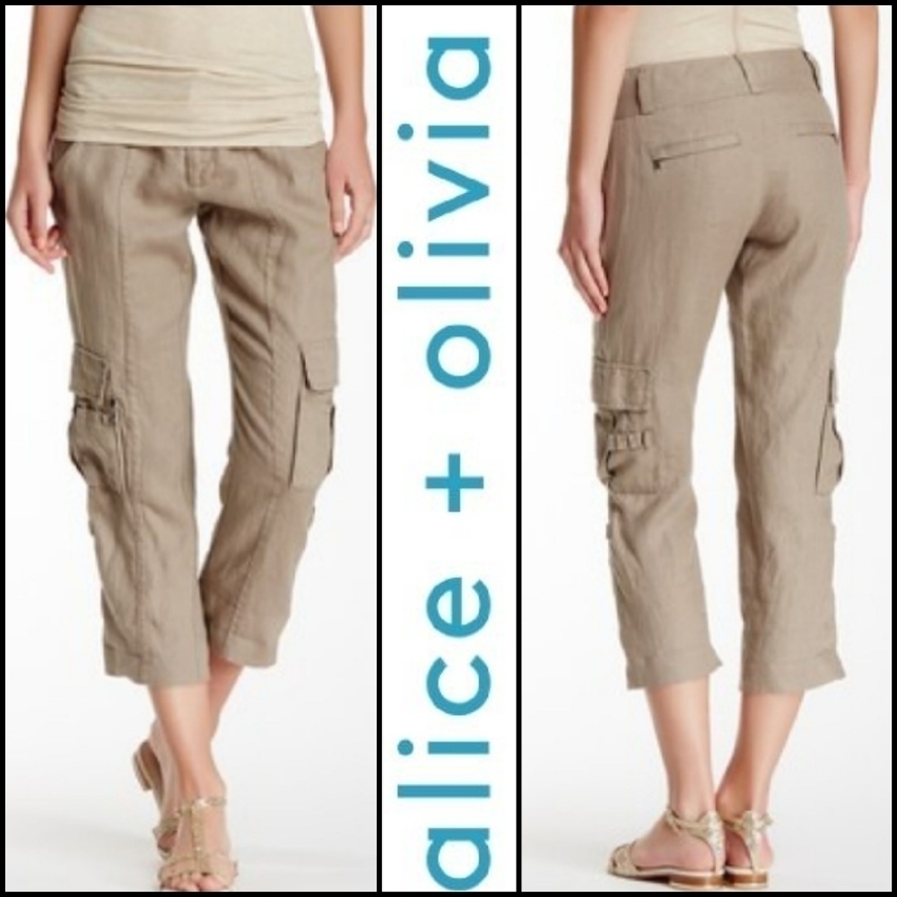 𝅺NEW! ALICE & OLIVIA Narrow Linen Cargo Capri Pants 4.